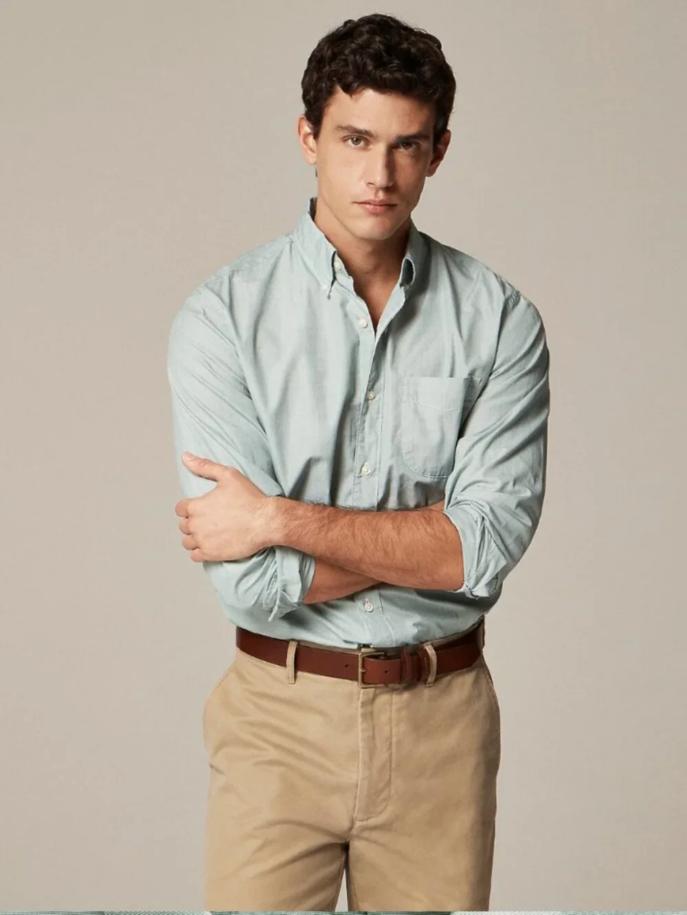Mens J.Crew Secret Wash Shirt, Small, Classic Fit, Medium Green End-on-End, New
